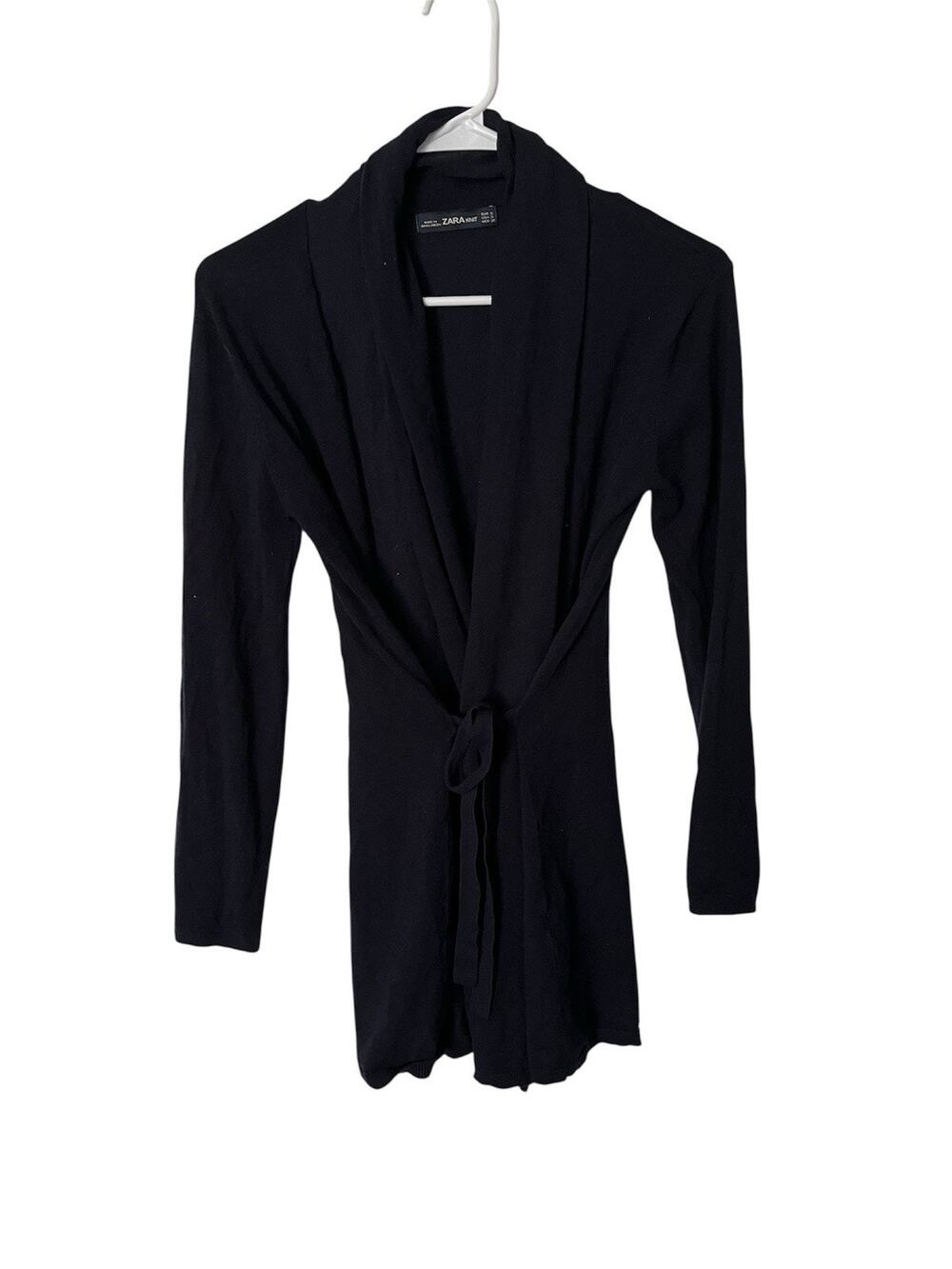 Zara Knit Women’s Open Front Wrap Tie Cardigan Sweater Navy Size S
